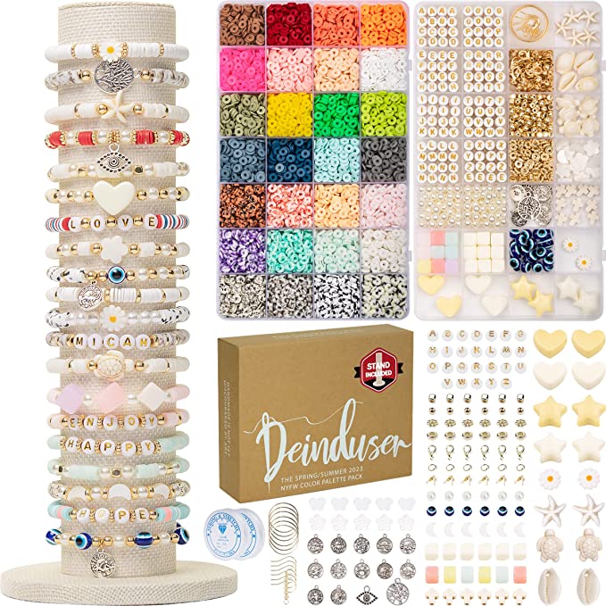 Deinduser Bracelet Making Kit - Jewelry Making kit with Stand - 28 Colors  Polymer Clay Beads for Bracelet Making - Bracelet Making Kit for Adults 